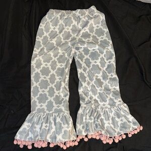 Mud pie girl pants with ruffle bottom and little Pom poms